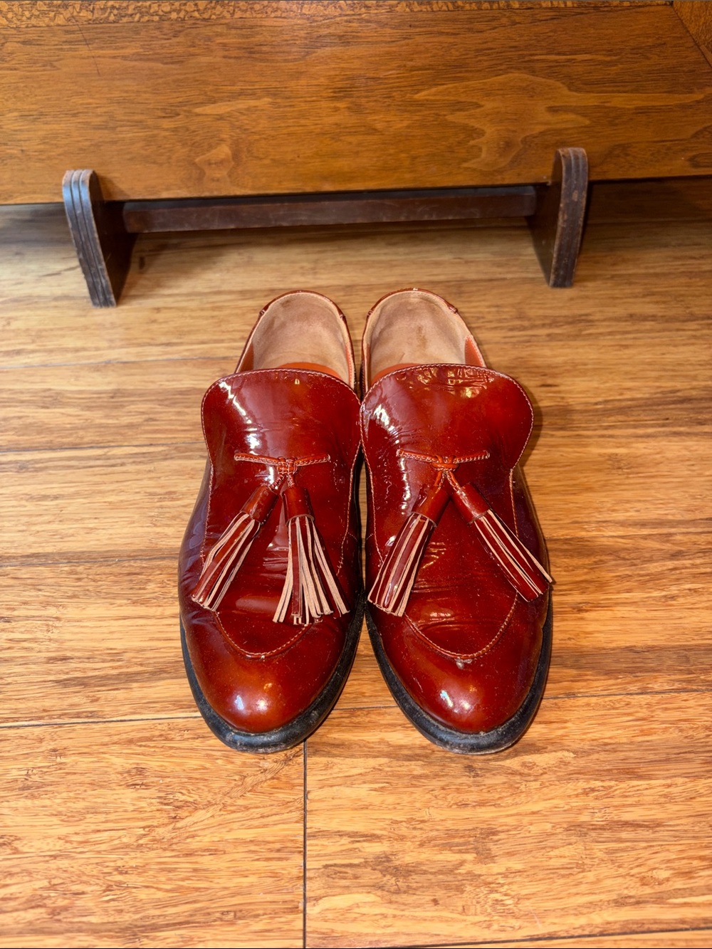 Paloma Barcelo Cognac Patent Leather Tassel Loafer